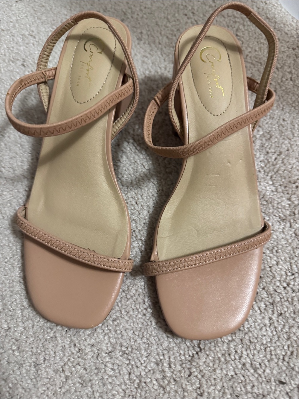 Comfort Colors Nude Strappy Square-Toe Slingback Sandals